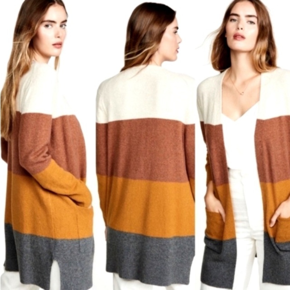 Madewell Kent earth-tone colorblock long oversized cardigan S longline preppy